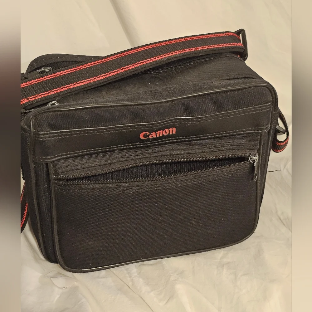 Vintage Canon Black Camera Shoulder Bag W Front Pocket